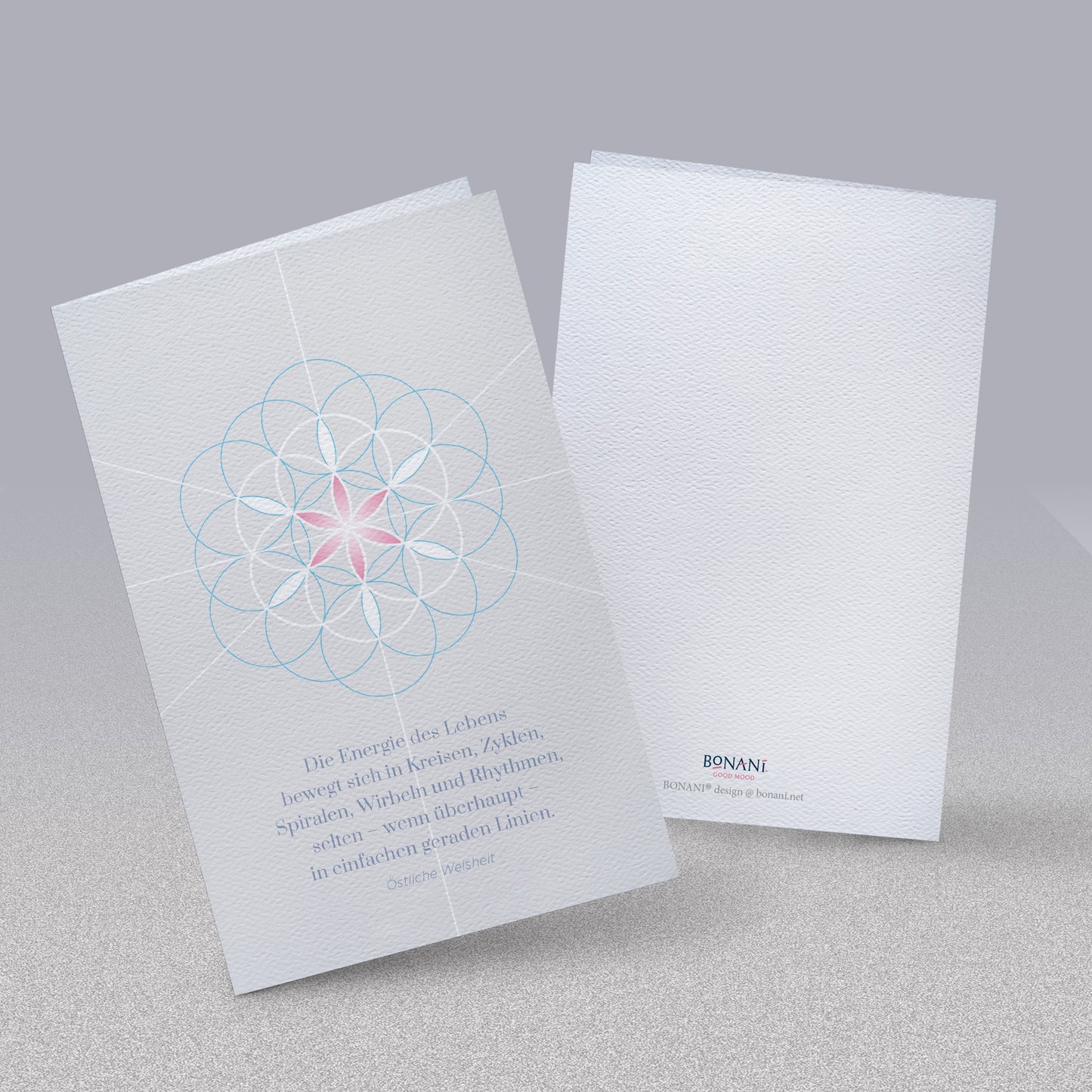 BONANI Grußkarte 06 "Blume des Lebens", heilige Geometrie, mit Zitat, 11 x 17 cm, Klappkarte inkl. Umschlag - BONANI Design Schreibwaren