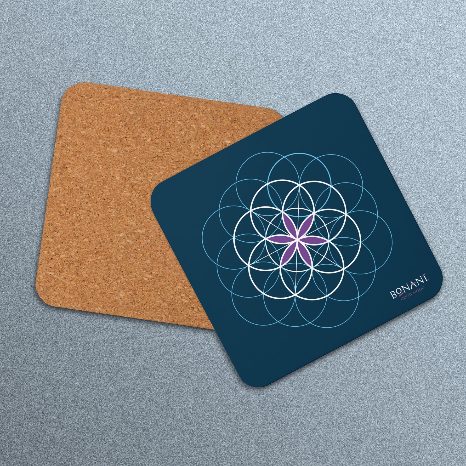 Korkuntersetzer mit der Blume des Lebens, Symbol der heiligen Geometrie - BONANI Design