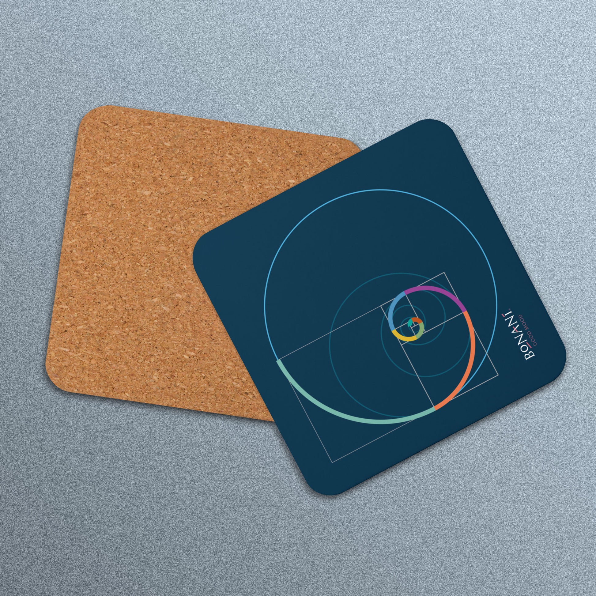 Korkuntersetzer Goldener Schnitt mit dem Design der Fibonacci - Spirale - BONANI Design Untersetzer