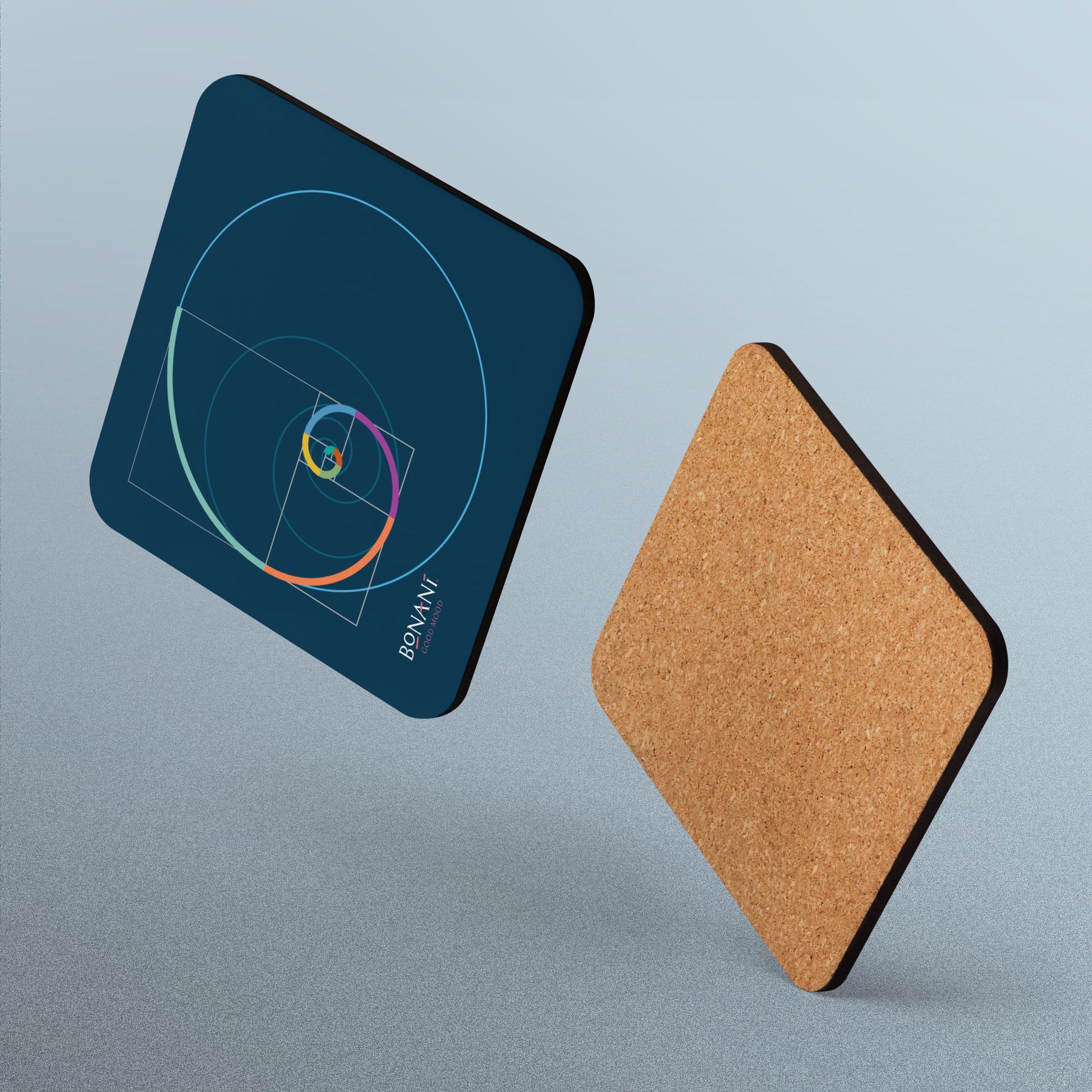 Korkuntersetzer Goldener Schnitt mit dem Design der Fibonacci - Spirale - BONANI Design Untersetzer